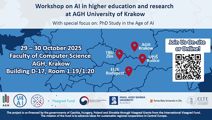 Plakat warsztatów V4AI wskazujący Wydział Informatyki jako lokalizację